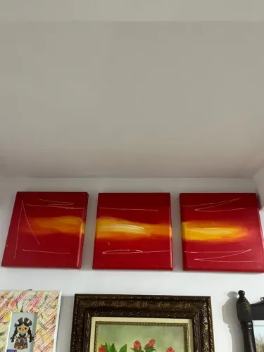  TRIO DE QUADROS ABSTRATOS - TONS QUENTES 