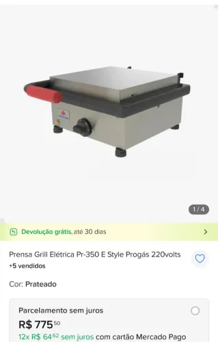 Chapeira Prensa Grill Elétrica Pr-350 E Style Progás 127volts