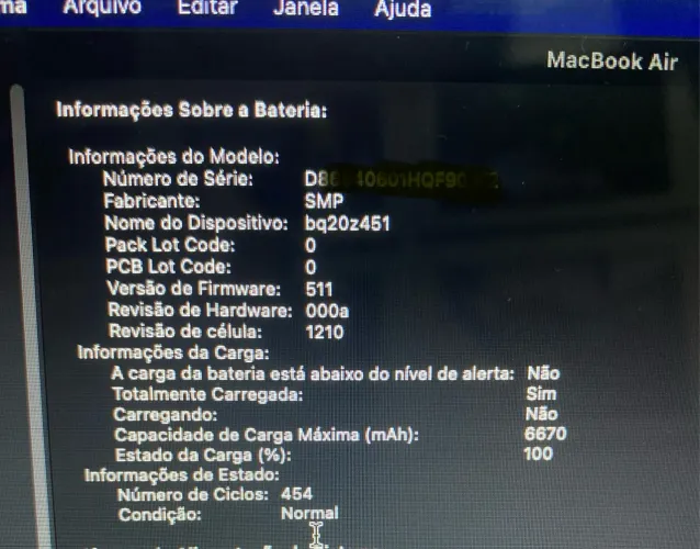 MacBook Air 2017 - 454 Ciclos