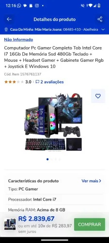 computador gamer nem um mes de uso
