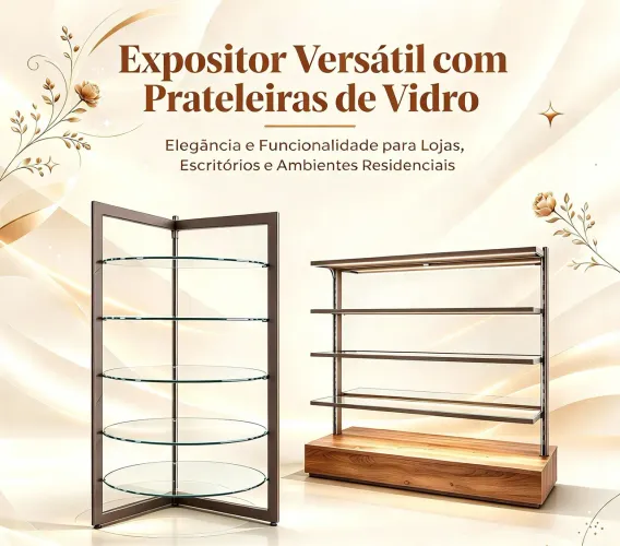Expositor Versátil com prateleiras de vidro semi novo 