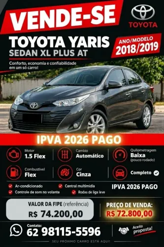 Toyota Yaris XL Plus T. Sed. 1.5 Flex 16V Aut. 2019
