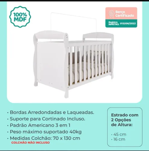 Berço com colchão 3 em 1