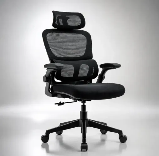 Cadeira Escritório - Lombar Ergonômica Escritório Apoio Mesh Cor Preta