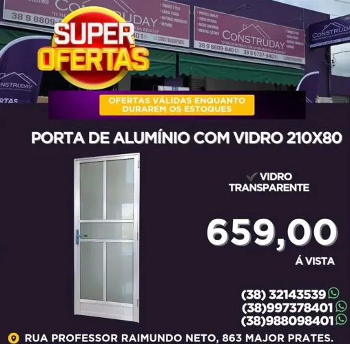Porta de Alumínio Reforçada 210x80