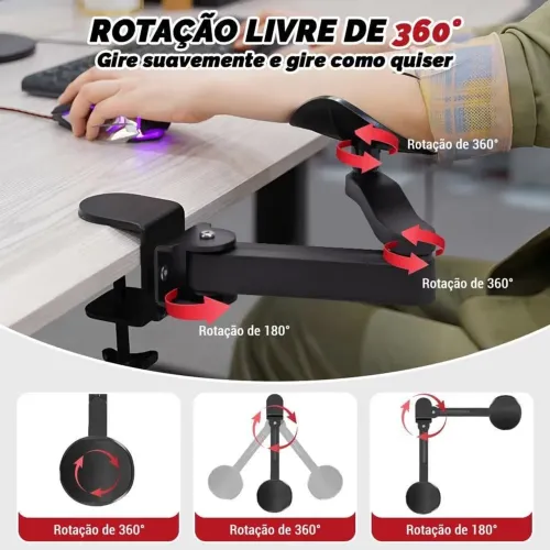 Apoio de braço articulado com clamp (morsa) para escritório