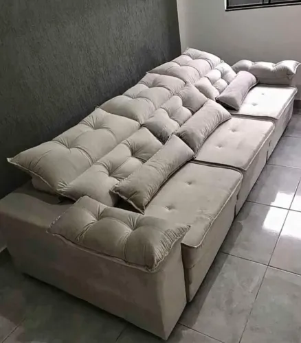 SOFÁ RETRÁTIL E RECLINÁVEL BEGE CLARO 3 MÓDULO