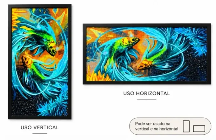 Quadro Artesanal Pintura Diamante Peixes Decorativo com Moldura - vertical ou horizontal