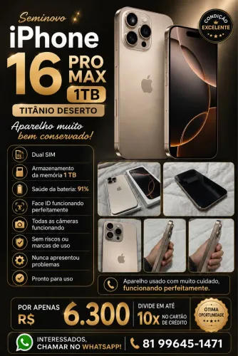 iPhone 16 Pro Max Título: iPhone 16 Pro Max 1TB Titânio Deserto