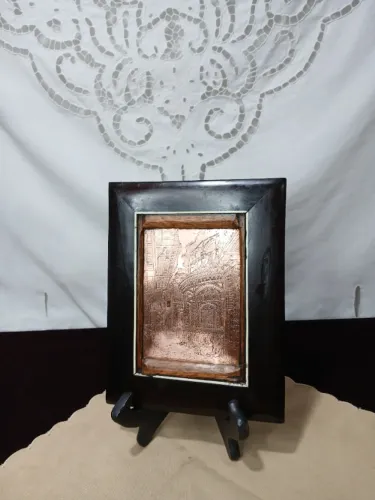 Antigo Quadro Miniatura Placa De Cobre Com Gravação Oriental