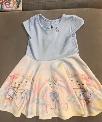 Vestido infantil 3 anos ursinhos e unicornio delicado