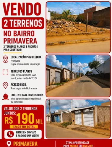 2 terrenos juntos no bairro primavera cada um madindo 6x25