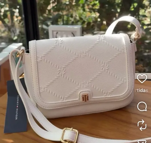 Bolsa Tommy branca com dourado