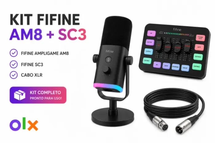 Microfone Fifine AM8 + SC3 + XLR | Kit Gamer/Streamer + Brinde
