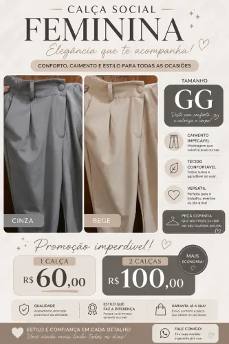 Elegância em Dobro: Calças GG por Apenas R$ 100!