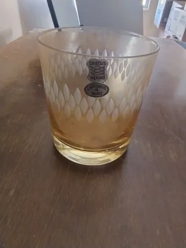 Antigo Copo Whisky Cristal Hering Lapidado À Mão Âmbar