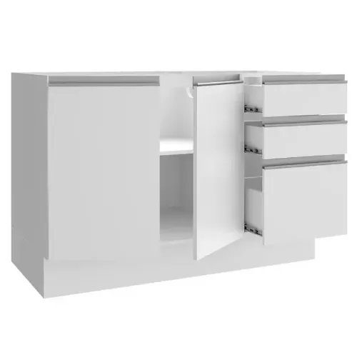 Balcão Gabinete de Pia Madesa Glamy 120 cm 2 Portas e 3 Gavetas (Sem Tampo e Pia) Branco