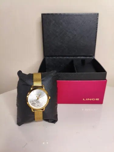 relógio dourado lince lrgj141l com strass feminino
