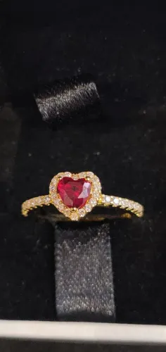 Anel Pandora Coração Vermelho Elevado Banhado Ouro
