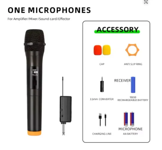 Microfone sem fio uhf frequência fixa 1 canais microfone profissional