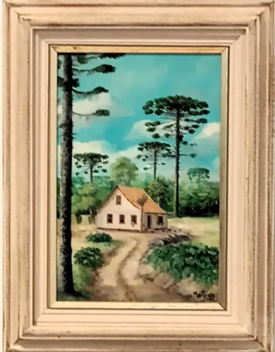 Quadro original "Casa de Colonos Italianos" Óleo sobre Tela de Jonas Martinos 20 x 30 cm