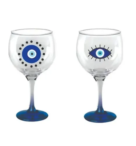 Par de Taças de Gin Personalizadas - Olho Grego (Haste Azul)