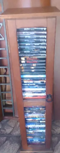 Móvel Organizador Porta Cds/Dvds madeira maciça clara puxador ferro 50 Cds/Dvds *Descrição