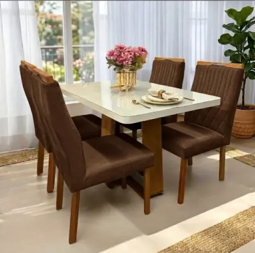 Conjunto Asti 4 Lugares com Vidro Temperado