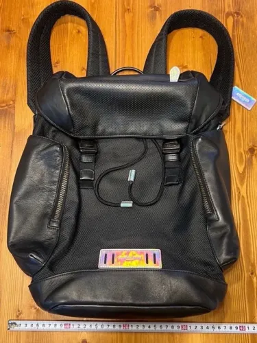 mochila coach couro e nylon masculina grande tag holografica original