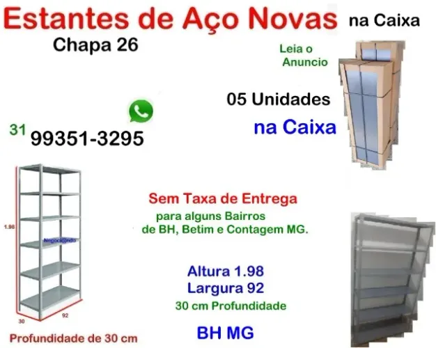 05 Estantes Prateleira de Aço novas Comercio Escritório estoque loja indústria casa auto