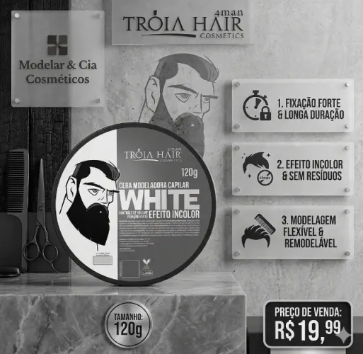 Cera Modeladora Incolor Troia Hair Fixação e Hidratação 120g