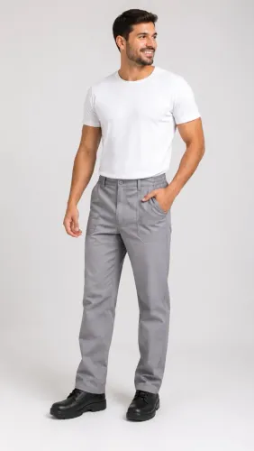 CALÇA 1/2 ELAST. EM BRIM CINZA CLARA