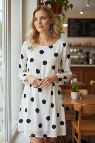 Vestido Forever 21 Poá Branco e Preto Manga Longa Usado 1x
