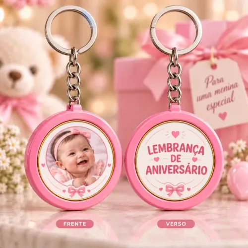 Chaveiro Giratório Personalizado com Foto - Lembrancinha de Aniversário Infantil