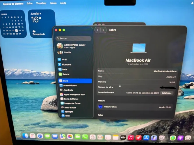 MacBook Air M4 16/256GB - Estado de Zero, Pouco Uso na garantia