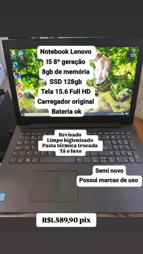  Notebook Lenovo i5 8ª,8gb de memória,SSD 120gb com garantia 