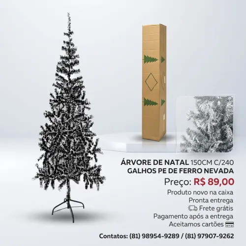ÁRVORE DE NATAL 150CM C/240 GALHOS PE DE FERRO NEVADA