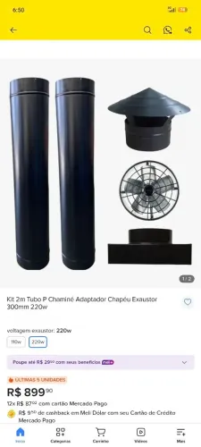 Kit 2m Tubo P Chaminé Adaptador Chapéu Exaustor<br><br>300mm 220w