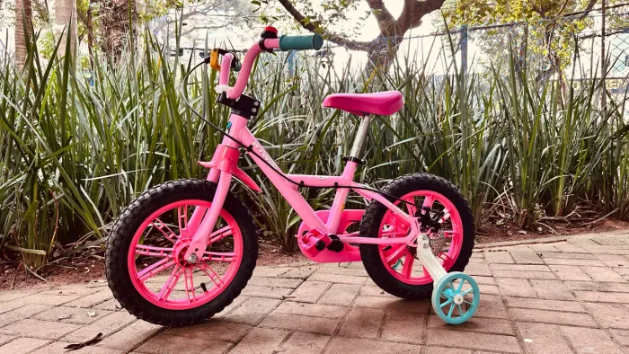 Bicicleta Infantil B'Twin Aro 14 Rosa com Rodinhas (Decathlon)