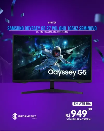 MONITOR SAMSUNG ODYSSEY G5 27 POL QHD 165HZ SEMINOVO
