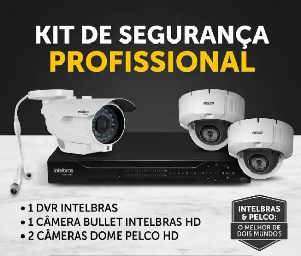 KIT CFTV PROFISSIONAL - DVR INTELBRAS + CÂMERAS INTELBRAS E PELCO