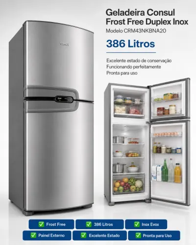 Geladeira Consul Frost Free Duplex Inox Evox 386L - Modelo CRM43NKBNA20