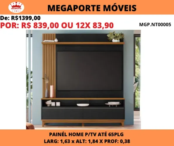 Painél Home NT 1,63 para Tv até 65 Polegadas