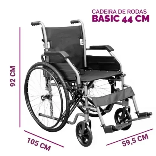 Cadeira De Rodas Em Aço Dobrável 125 Kg Basic Hidrolight Cor 44 Cm