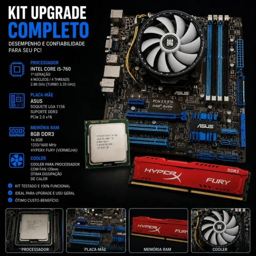 Kit Upgrade Intel Core i5-760 + Placa-mãe ASUS + 8GB HyperX + Cooler