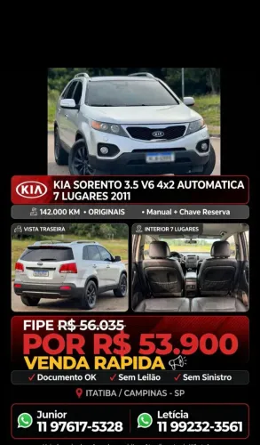 Kia Motors Sorento 3.5 V6 24V 278cv 4X2 Aut. 2011