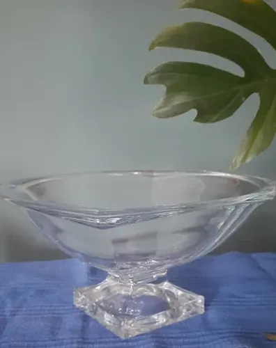 Vaso centro de mesa jantar com pé, vidro, 33cmx16cm.