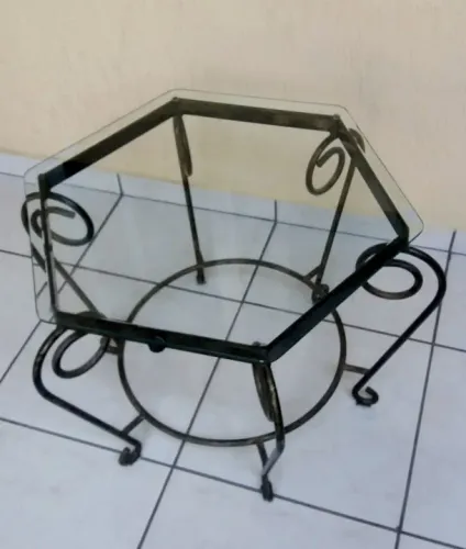 Mesinha de Centro Ferro Patinado c/ Vidro Bisotado