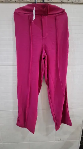 Calça pantalona rosa P em crepe