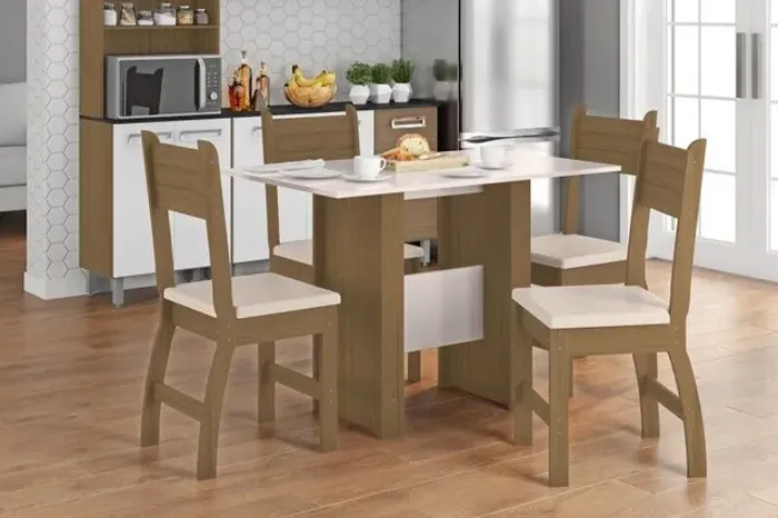 Mesa de Jantar Milano 108×68 Carvalho Tampo Off 4 Cadeiras rf78m